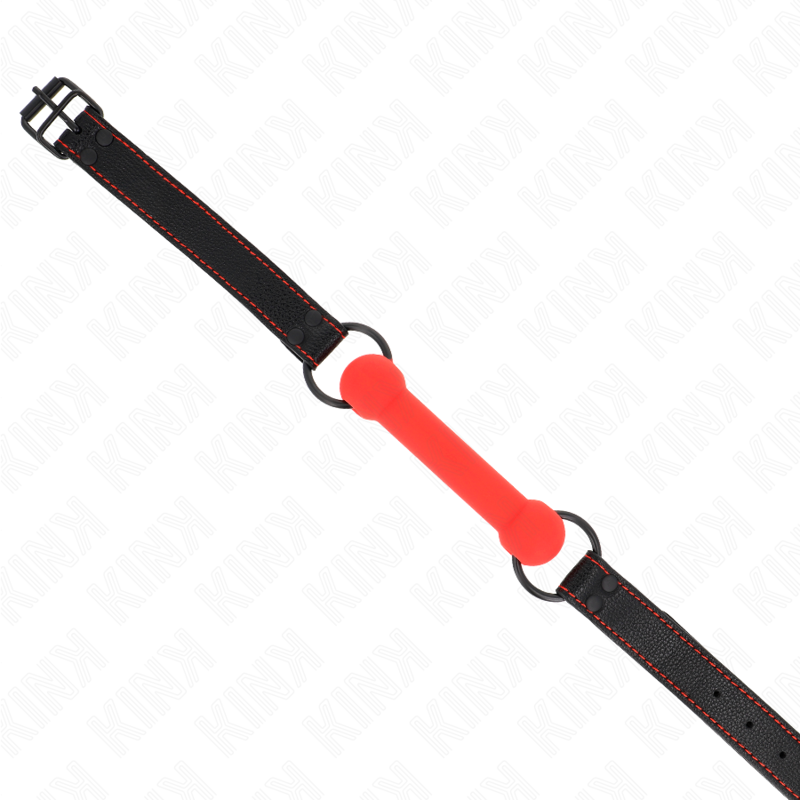 Bâillon BDSM Forme Os Sangle Cuirette Rouge Réglable 41-57 cm - Kink