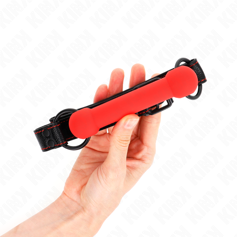 Bâillon BDSM Forme Os Sangle Cuirette Rouge Réglable 41-57 cm - Kink