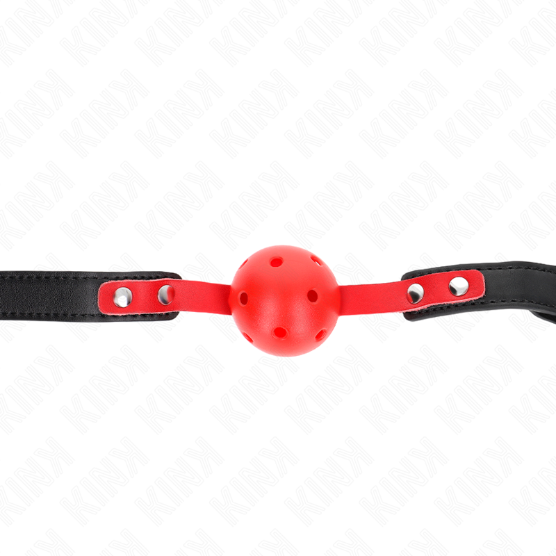 Bâillon Boule Dure Creuse Rouge 4 cm Bracelet Ajustable 37-52 cm - Kink