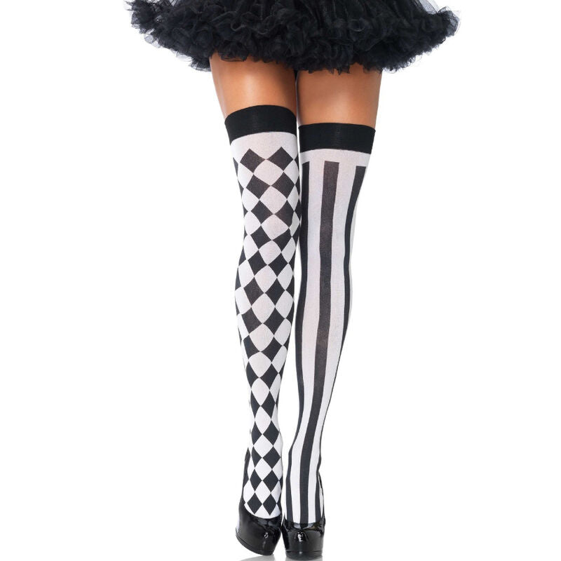 Bas Cuissardes Arlequin Motif Losange Noir et Blanc Taille Unique - Leg Avenue