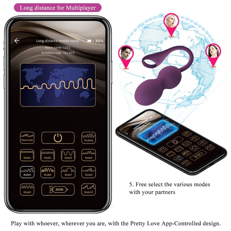 Boules de Kegel Vibrantes Elvira Connectées App 12 Modes USB - Pretty Love