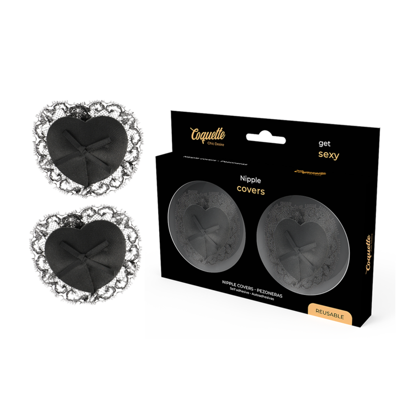Cache-Tétons Chic Desire Dentelle Noir Adhésifs Réutilisables - Coquette