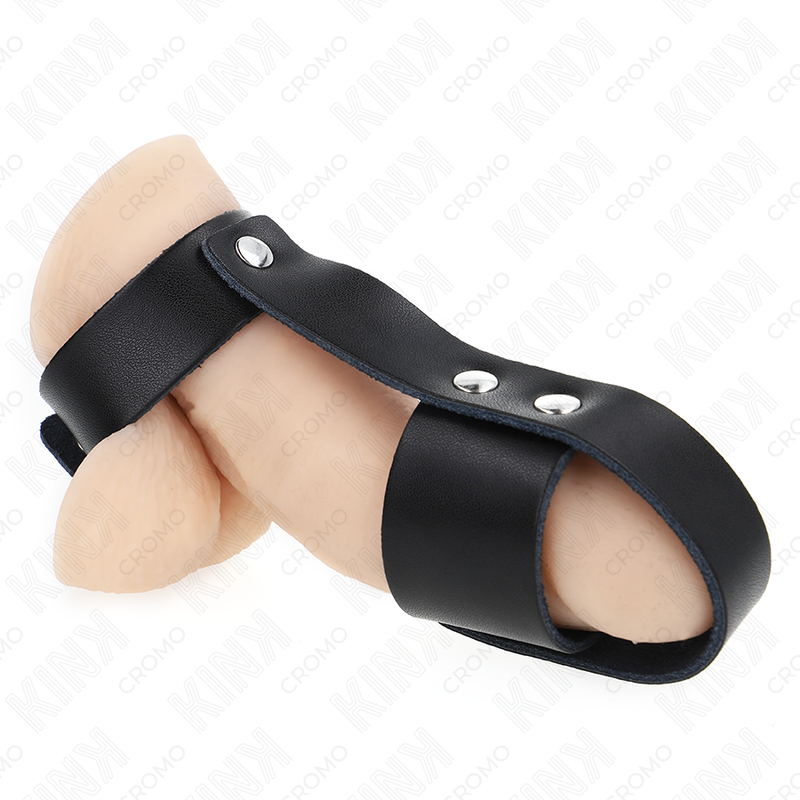 Cockring Cuir Cage à Pénis Séparateur de Boules Réglable - Kink