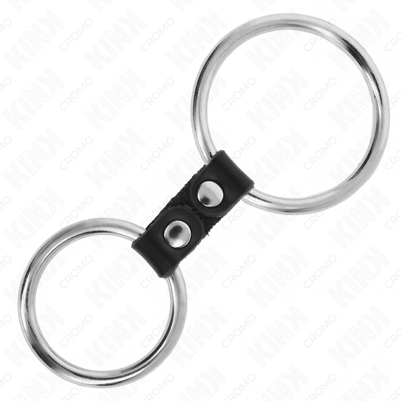Cockring Double Anneau Métal Sangle Cuir Réglable 3,7 à 5 cm - Kink