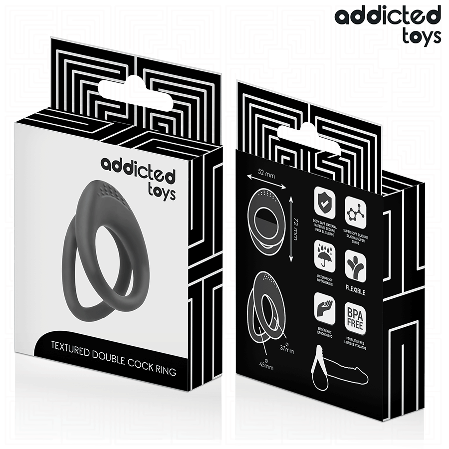 Cockring Double Anneau Texturé Pénis et Testicules - Addicted Toys