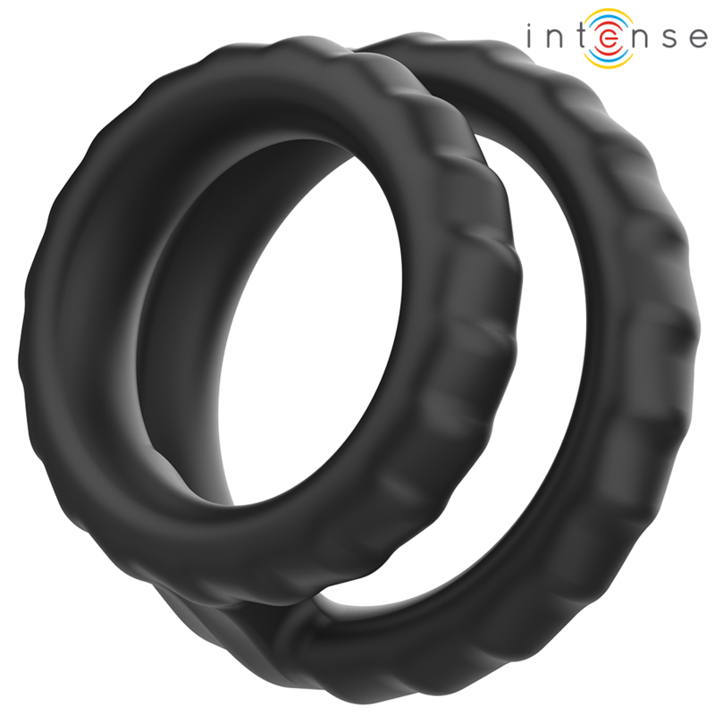 Cockring Double Dewey Silicone Pénis et Testicules Noir - Intense