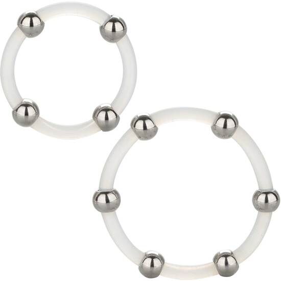 Cockring Silicone Perles Acier Set de 2 Tailles L et XL - CalExotics
