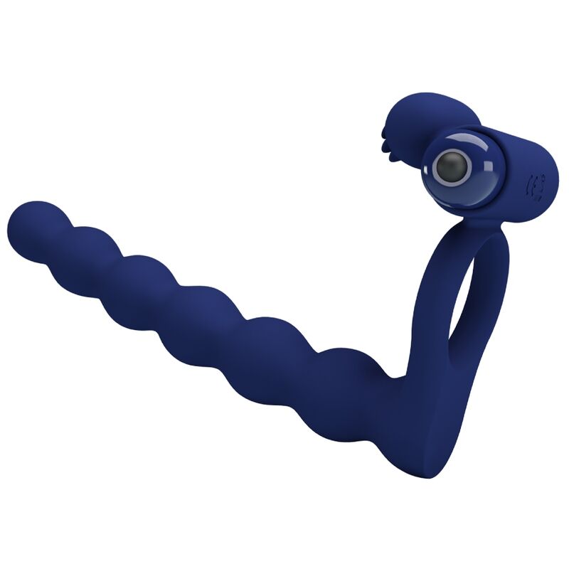 Cockring Vibrant Ajmal avec Plug Anal 10 Modes Silicone - Pretty Love