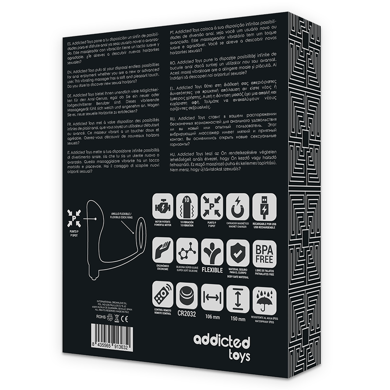 Cockring Vibrant avec Plug Anal Télécommandé 10 Modes Rechargeable - Addicted Toys