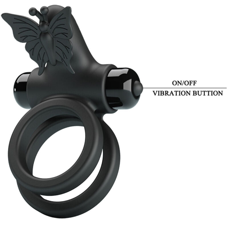 Cockring Vibrant Double Anneau Papillon 10 Modes Rechargeable - Pretty Love