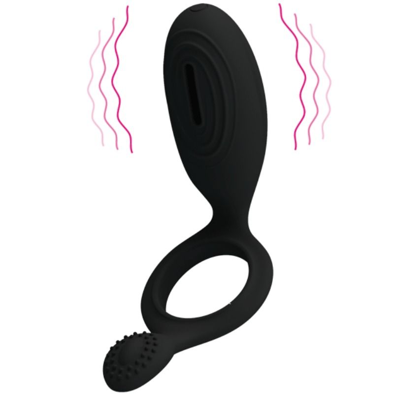 Cockring Vibrant Ethel Silicone Stimulateur Clitoridien Noir - Pretty Love