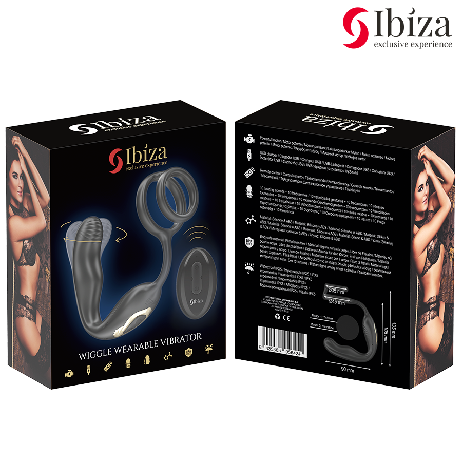 Cockring Vibrant Rotatif Wiggle Télécommandé 10 Modes USB - Ibiza Technology