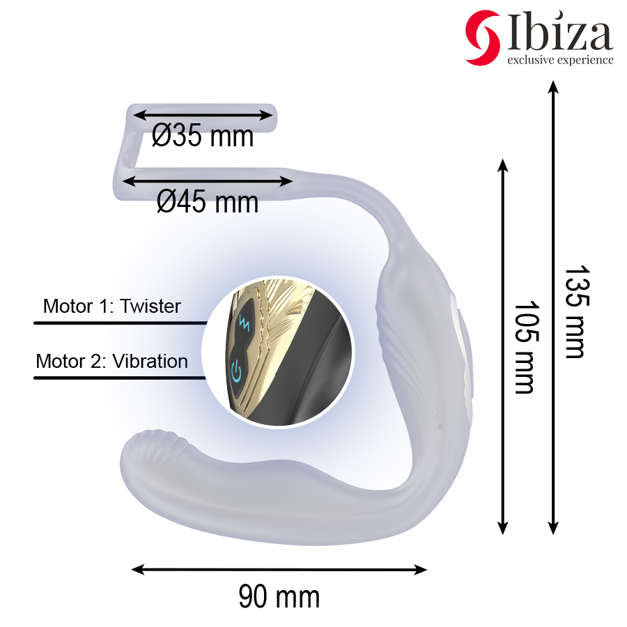 Cockring Vibrant Rotatif Wiggle Télécommandé 10 Modes USB - Ibiza Technology