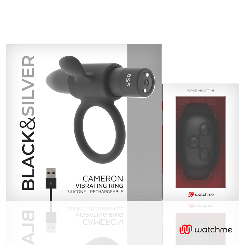 Cockring Vibrant Télécommandé Cameron WatchMe 10 Modes Rechargeable - Black&Silver