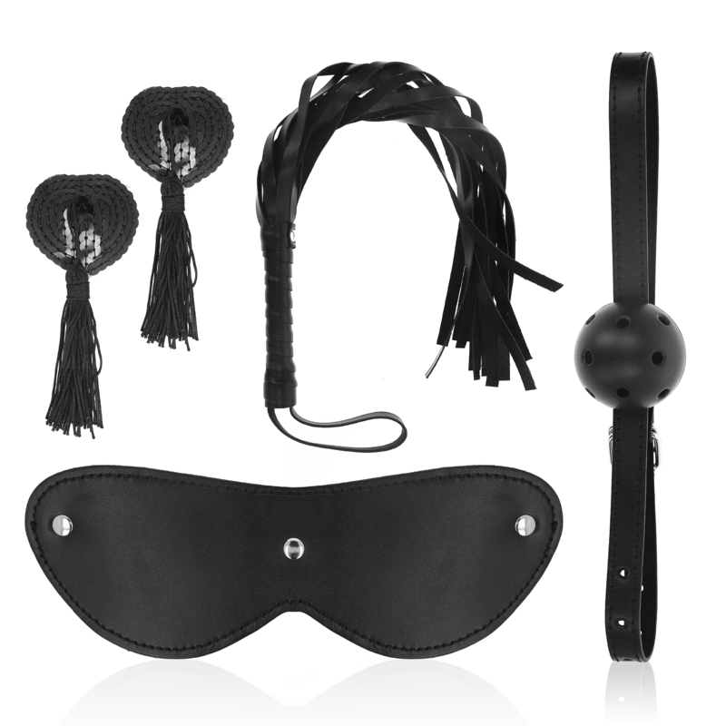 Coffret BDSM Couple Numéro 7 Fouet Masque Bâillon Cache-Tétons - Ohmama