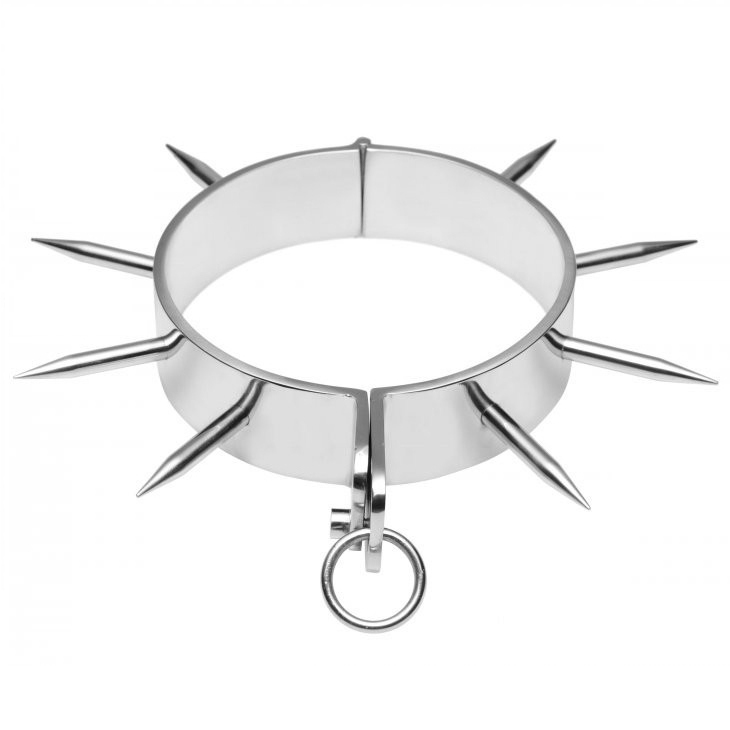 Collier BDSM Acier Chromé à Pointes Verrouillable Clé Allen - Metal Hard