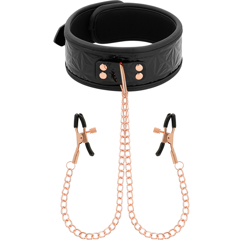 Collier BDSM Black Edition avec Pinces à Tétons Chaîne Argentée - Begme