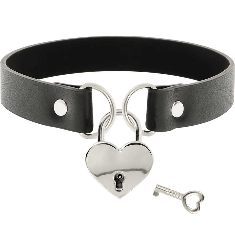 Collier BDSM Cuir Vegan Pendentif Cœur avec Clé - Coquette