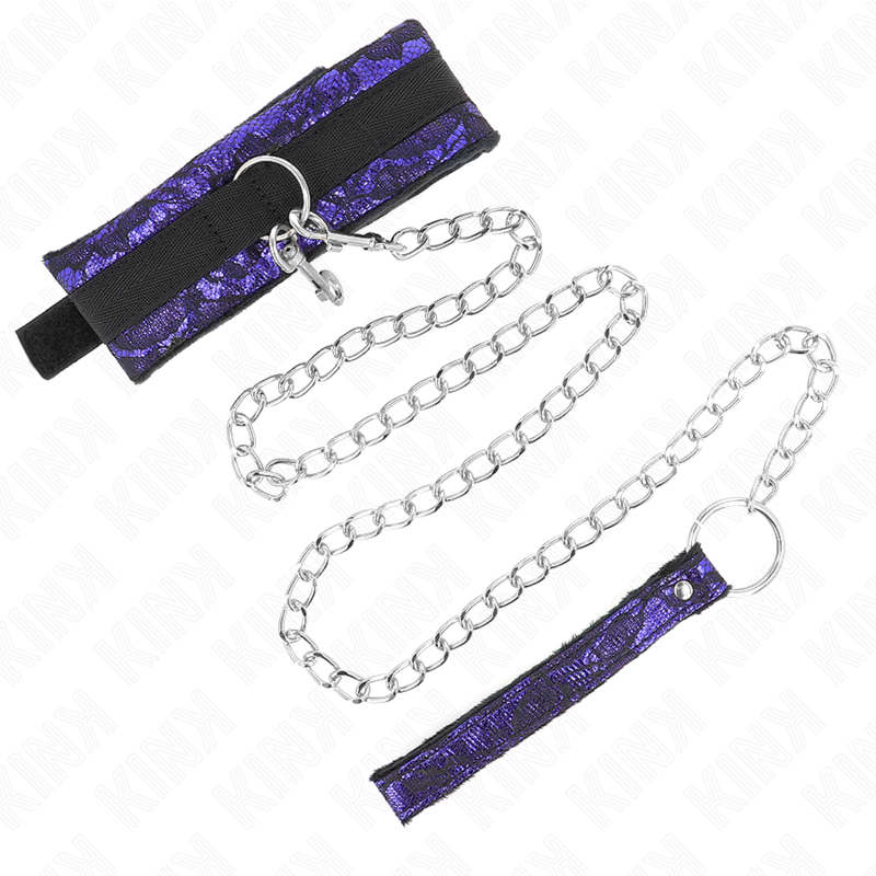 Collier BDSM Dentelle de Velours avec Laisse Nylon 105 cm - Kink