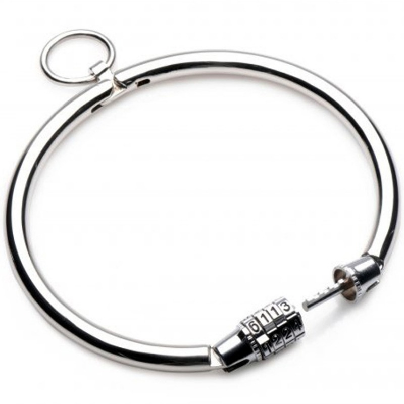 Collier BDSM Métal Chromé Fermeture à Combinaison 3 Chiffres - Metal Hard