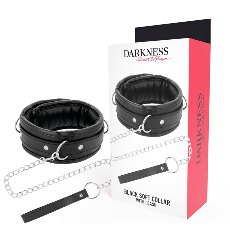 Collier de Posture BDSM Cuir Rembourré avec Laisse Chaîne - Darkness