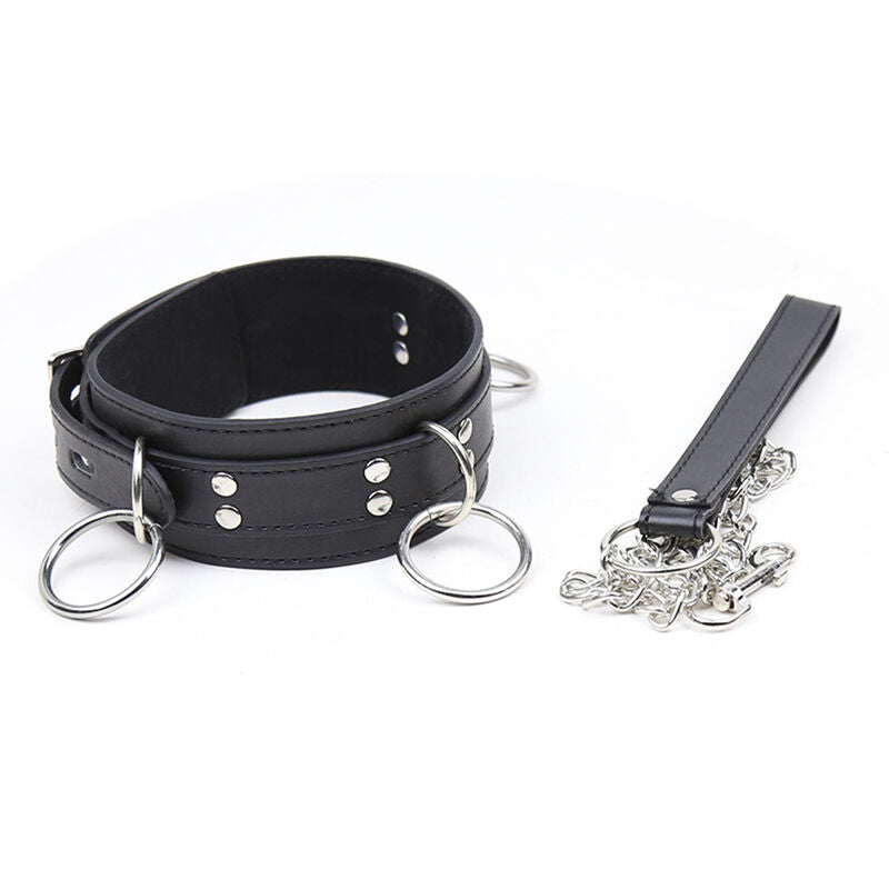 Collier de Soumission BDSM 3 Anneaux Simili Cuir Ajustable - Ohmama