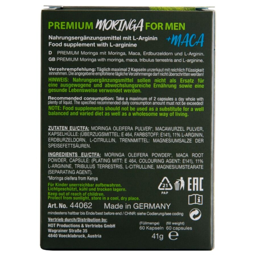 Complément Alimentaire Vitalité Masculine Moringa & Maca 60 Capsules - Hot