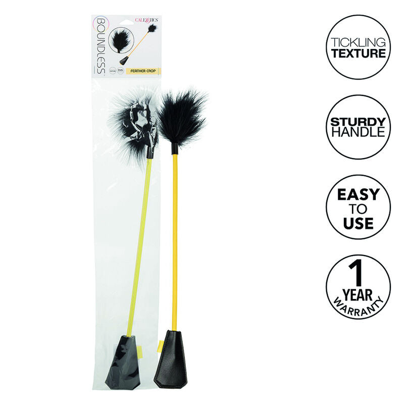 Cravache BDSM Double Extrémité Plumes et Fourrure 53 cm - CalExotics