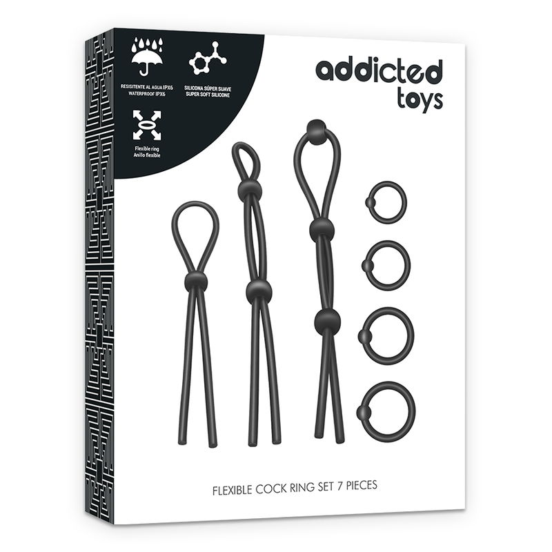 Ensemble Cockring Flexible Silicone 7 Pièces Multi-Tailles - Addicted Toys
