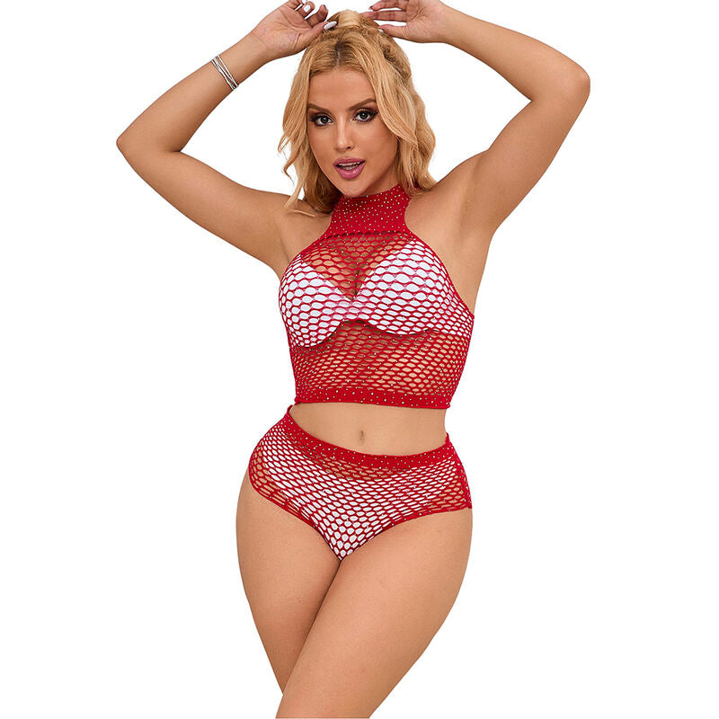 Ensemble Lingerie Résille Losanges Strass 2 Pièces Taille Unique - Subblime