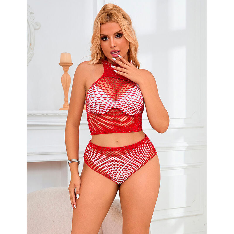 Ensemble Lingerie Résille Losanges Strass 2 Pièces Taille Unique - Subblime