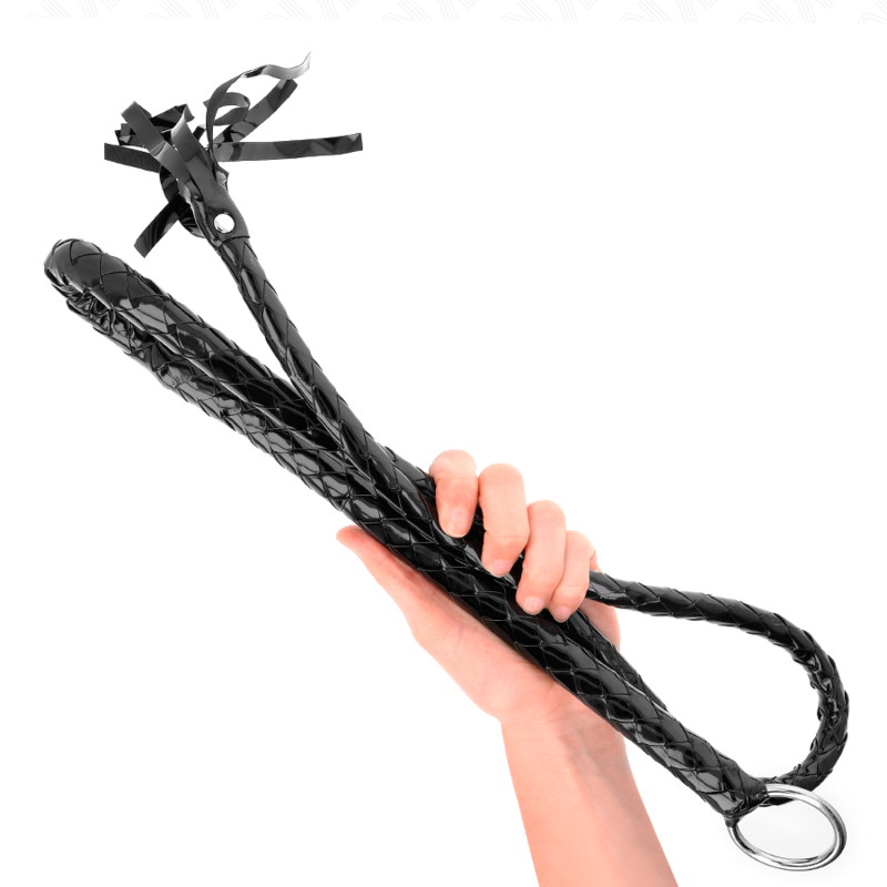 Fouet BDSM Long PVC Brillant 138 cm Poignée Ergonomique - Kink