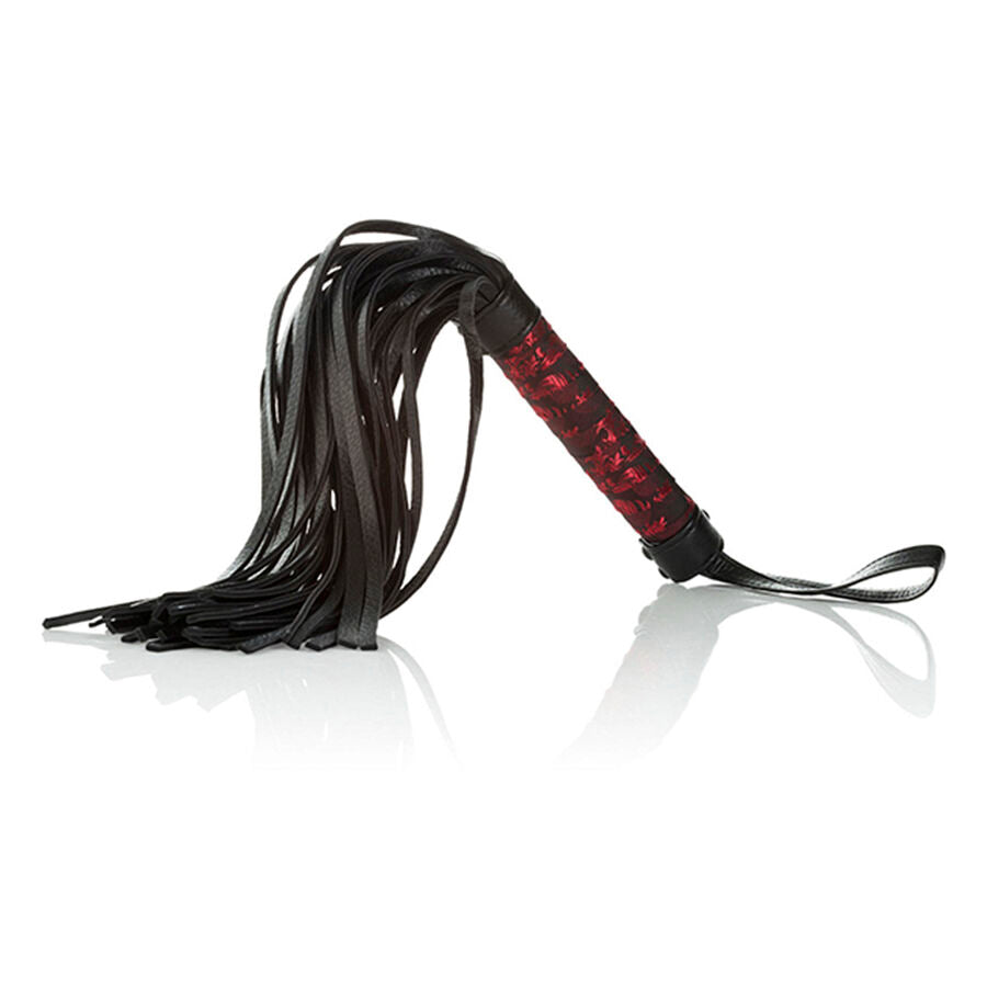 Fouet BDSM Scandal Tissu Rouge et Noir Poignée Robuste - CalExotics