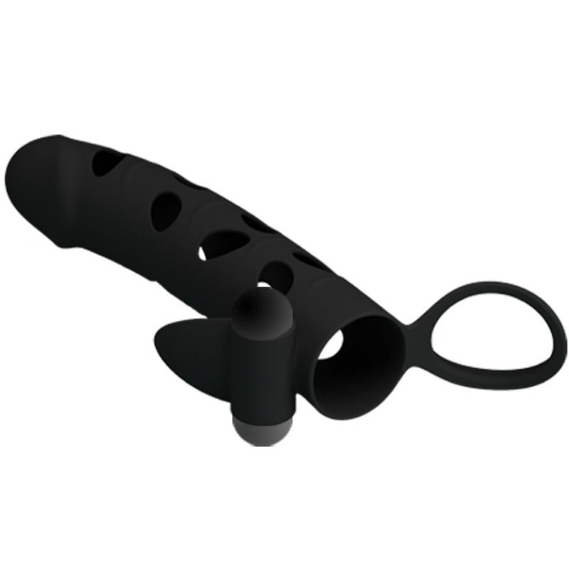 Gaine à Pénis Vibrante Silicone 15,2 cm Anneau Testicules - Pretty Love