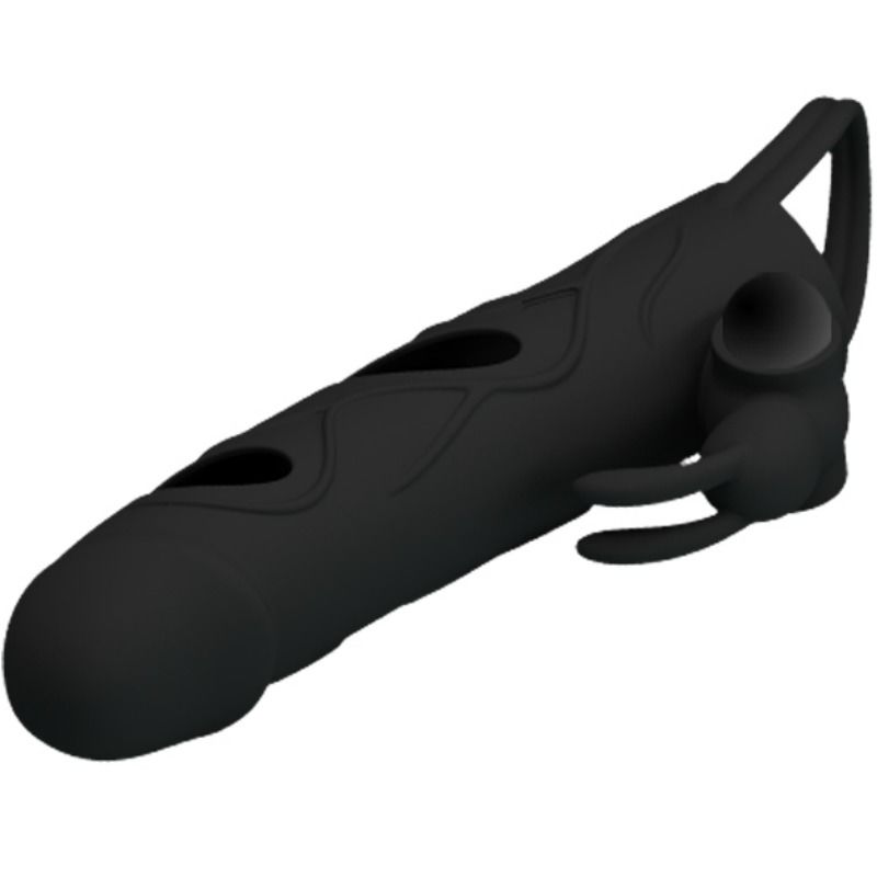 Gaine à Pénis Vibrante Texturée Silicone 14 cm avec Cockring - Pretty Love