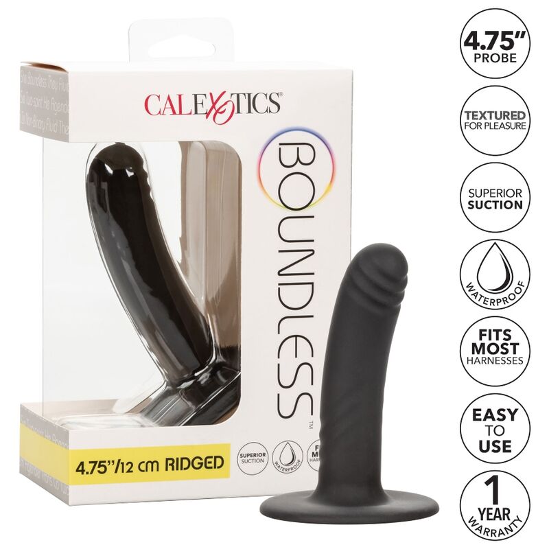 Gode Ventouse Boundless 12 cm Silicone Incurvé Striée Compatible Harnais - CalExotics