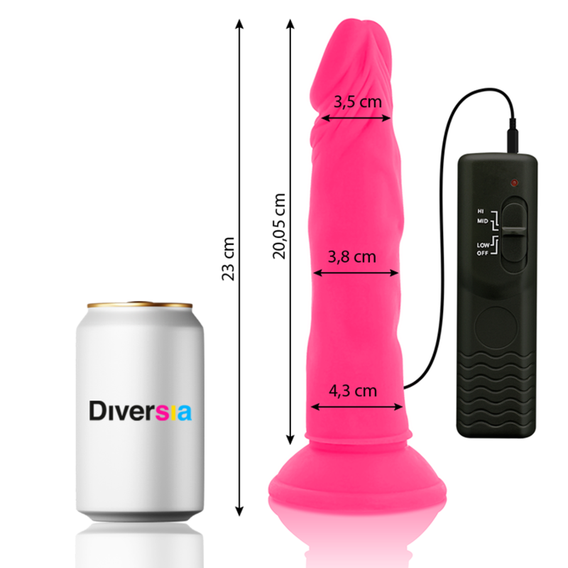 Gode Vibrant Souple Ventouse Télécommande Filaire 23 cm Rose - Diversia