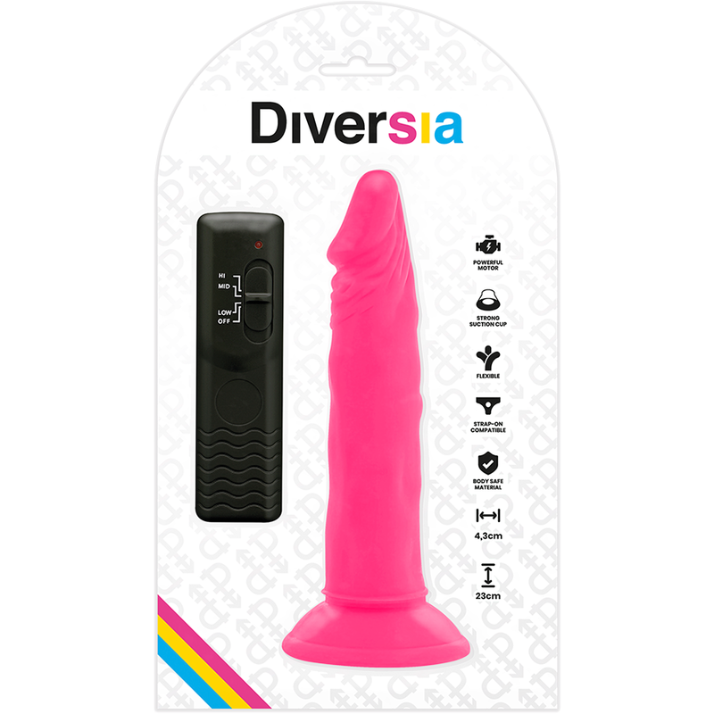 Gode Vibrant Souple Ventouse Télécommande Filaire 23 cm Rose - Diversia