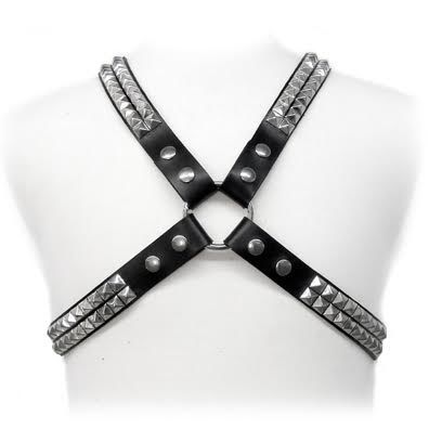 Harnais Homme BDSM Cuir Clous Pyramidaux Réglable Tailles S à XL - Leather Body
