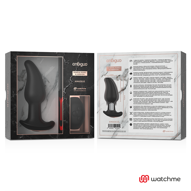 Watchme Remote Control Anal Plug Vibrator with Rotating Beads Amadeus