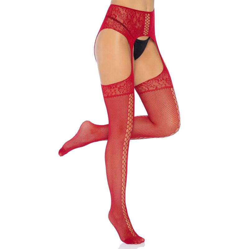 Burgundy lace stockings with garter, one size
