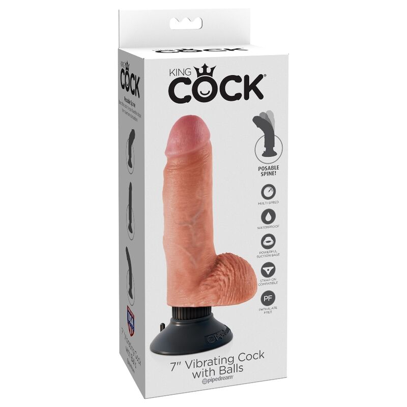 Dildo vibrator with testicles 17.78 cm natural