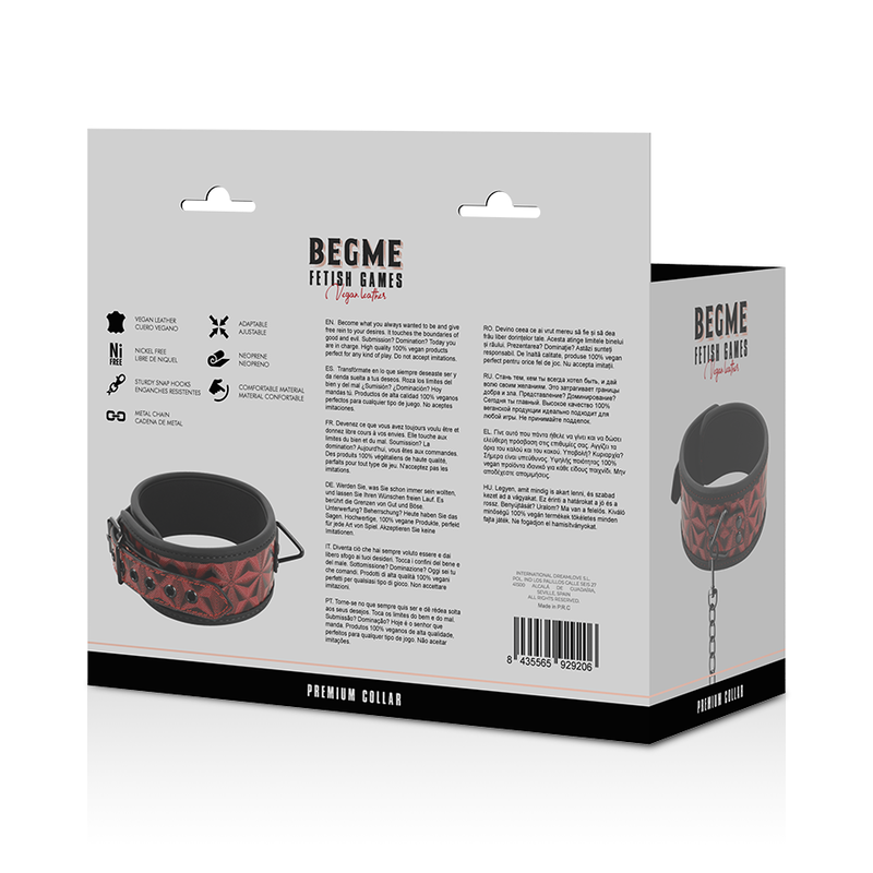 BEGME - PREMIUM VEGAN LEATHER NECKLACE RED EDITION WITH NEOPRENE LINING