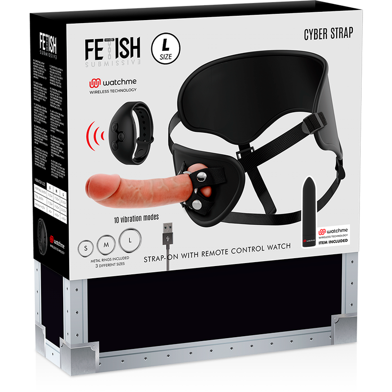 FETISH SUBMISSIVE CYBER STRAP - HARNESS WITH DILDO AND REMOTE CONTROL BULLET TECHNOLOGY WATCHME L