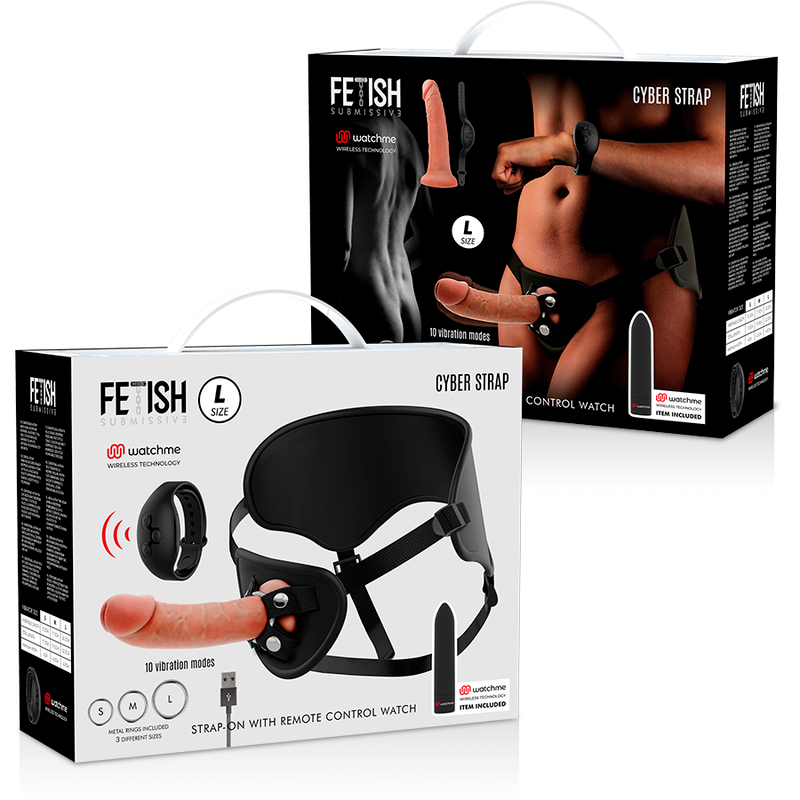 FETISH SUBMISSIVE CYBER STRAP - HARNESS WITH DILDO AND REMOTE CONTROL BULLET TECHNOLOGY WATCHME L