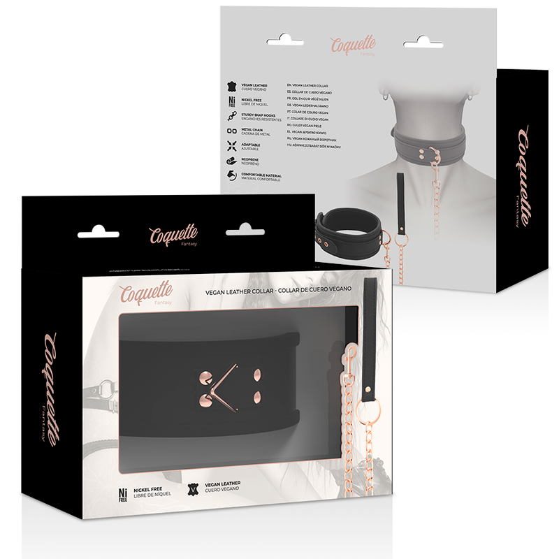 COQUETTE CHIC DESIRE - FANCY VEGAN LEATHER NECKLACE WITH BRACELET AND NEOPRENE LINING