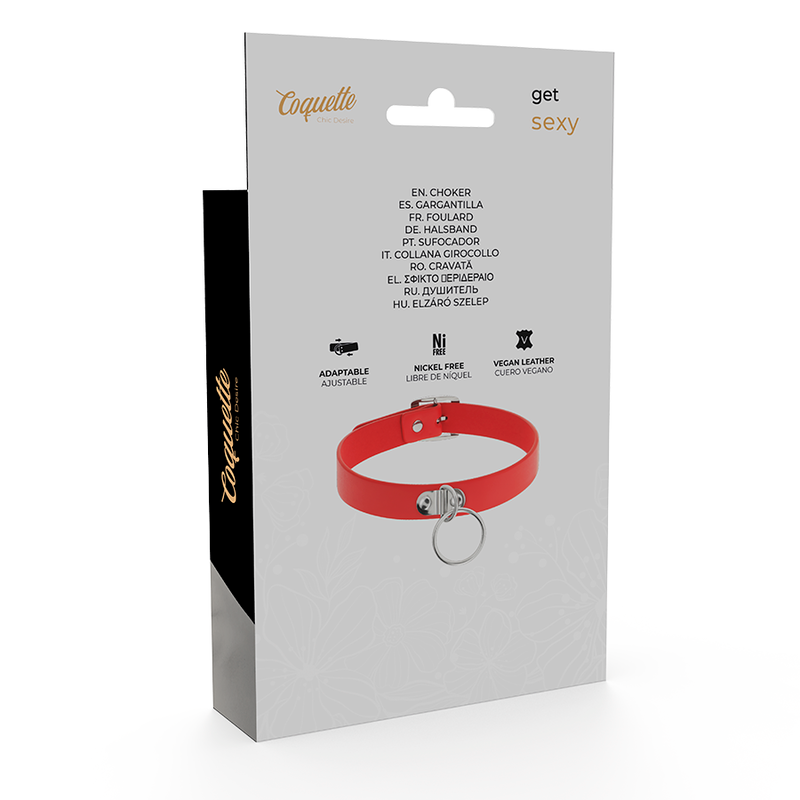 Red vegan leather necklace for women, fetish accessory