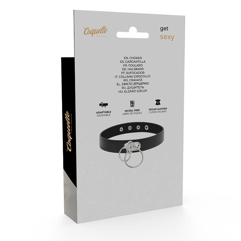 COQUETTE CHIC DESIRE - DOUBLE RING VEGAN LEATHER NECKLACE