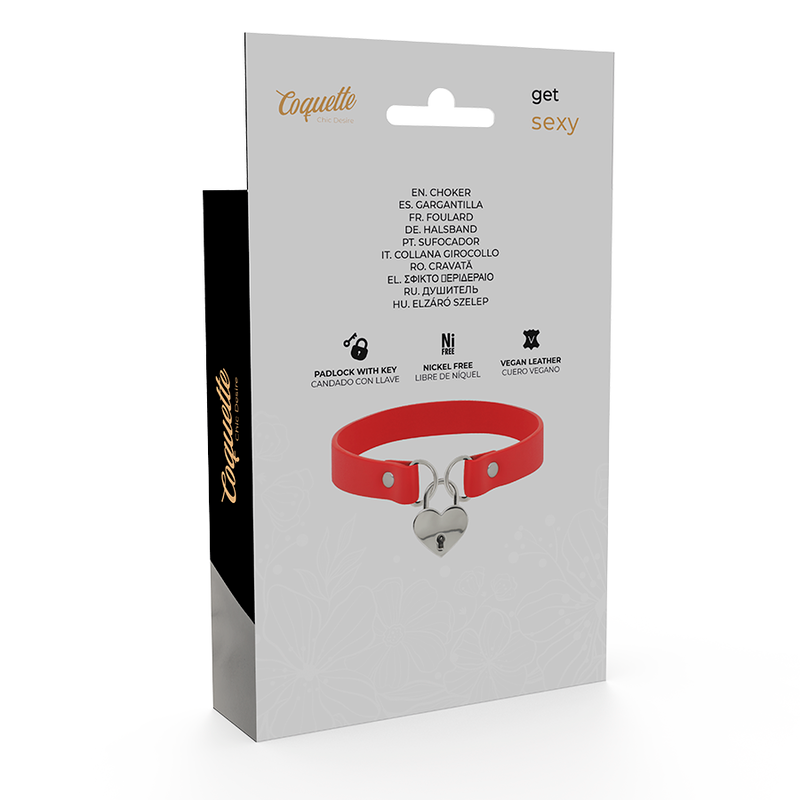 Red vegan leather necklace with heart accessory with key?