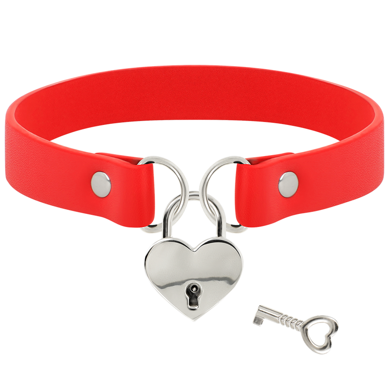 Red vegan leather necklace with heart accessory with key?